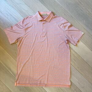Tasc Men's Large Performance Stretch Casual Striped Polo Shirt Orange and Blue